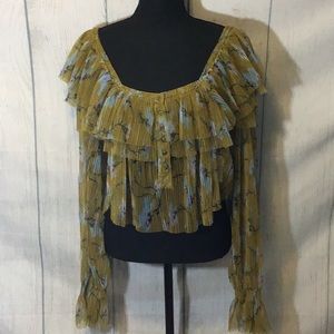 NWOT Free People Sheer Floral Ruffle Blouse